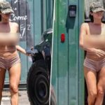 Bianca Censori Exposes bare Chest during a public outing, showcasing her fearless fashion
